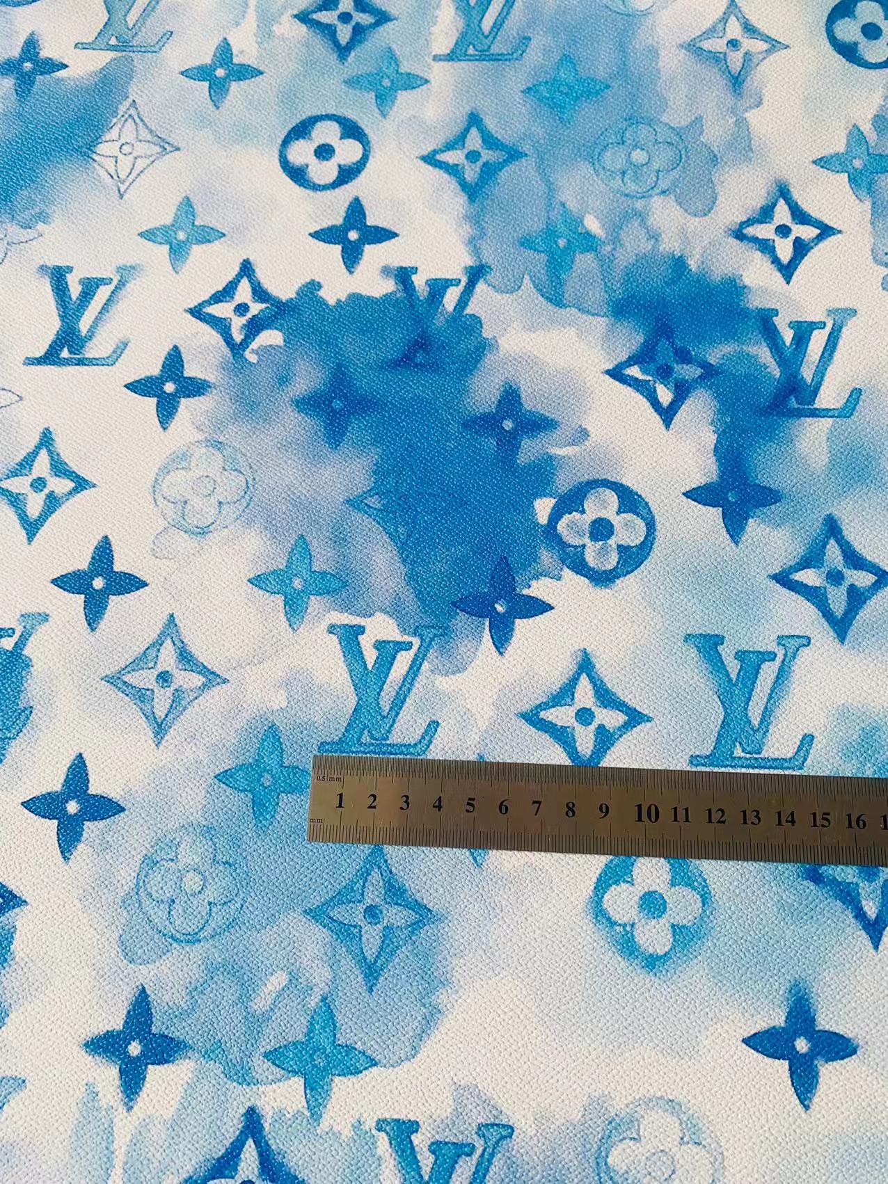 New 4CM Size Watercolour Blue LV Leather Fabric For Handmade Bag, Shoes Upholstery By Yard