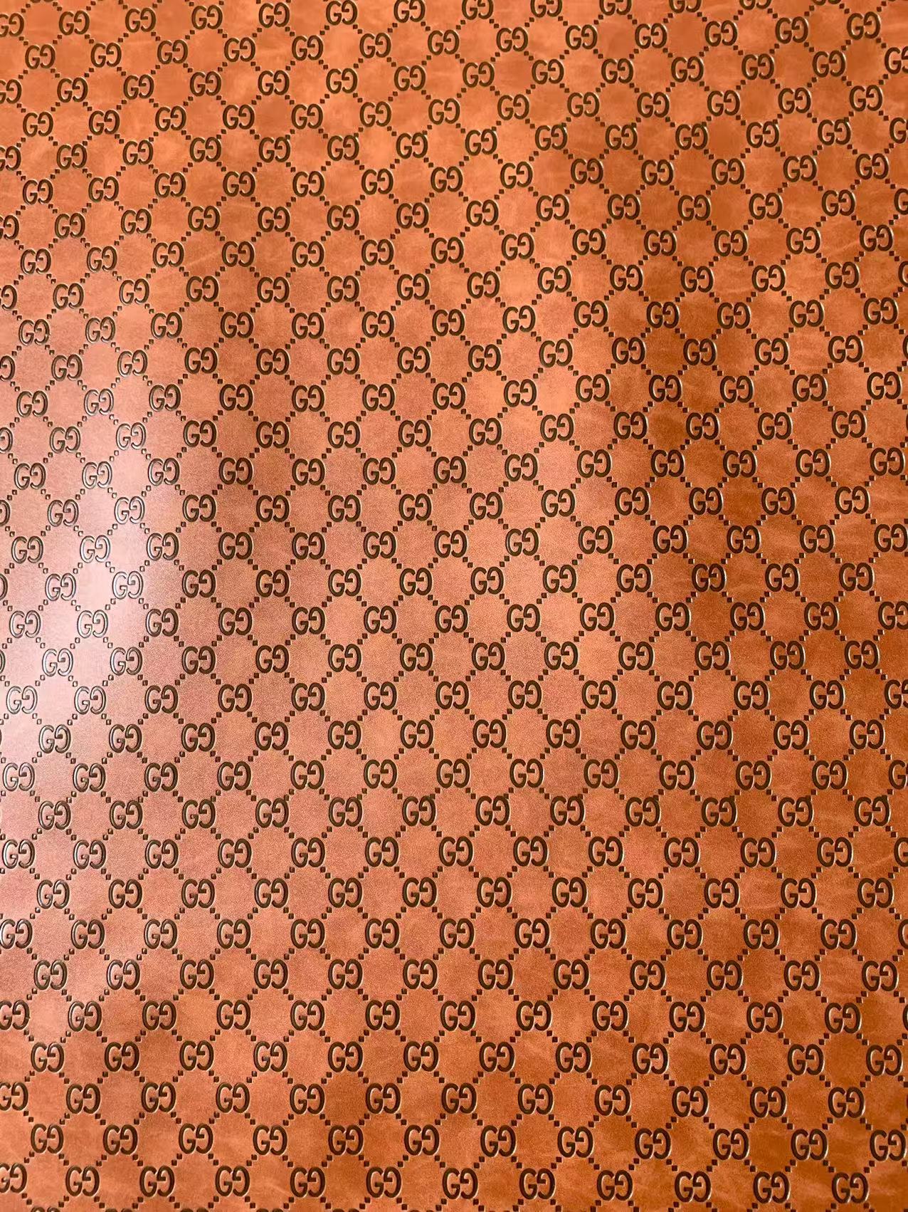 Classic Brown Gucci Embossed Leather Fabric For Handmade Sneaker,Bags,Upholstery Goods By Yard