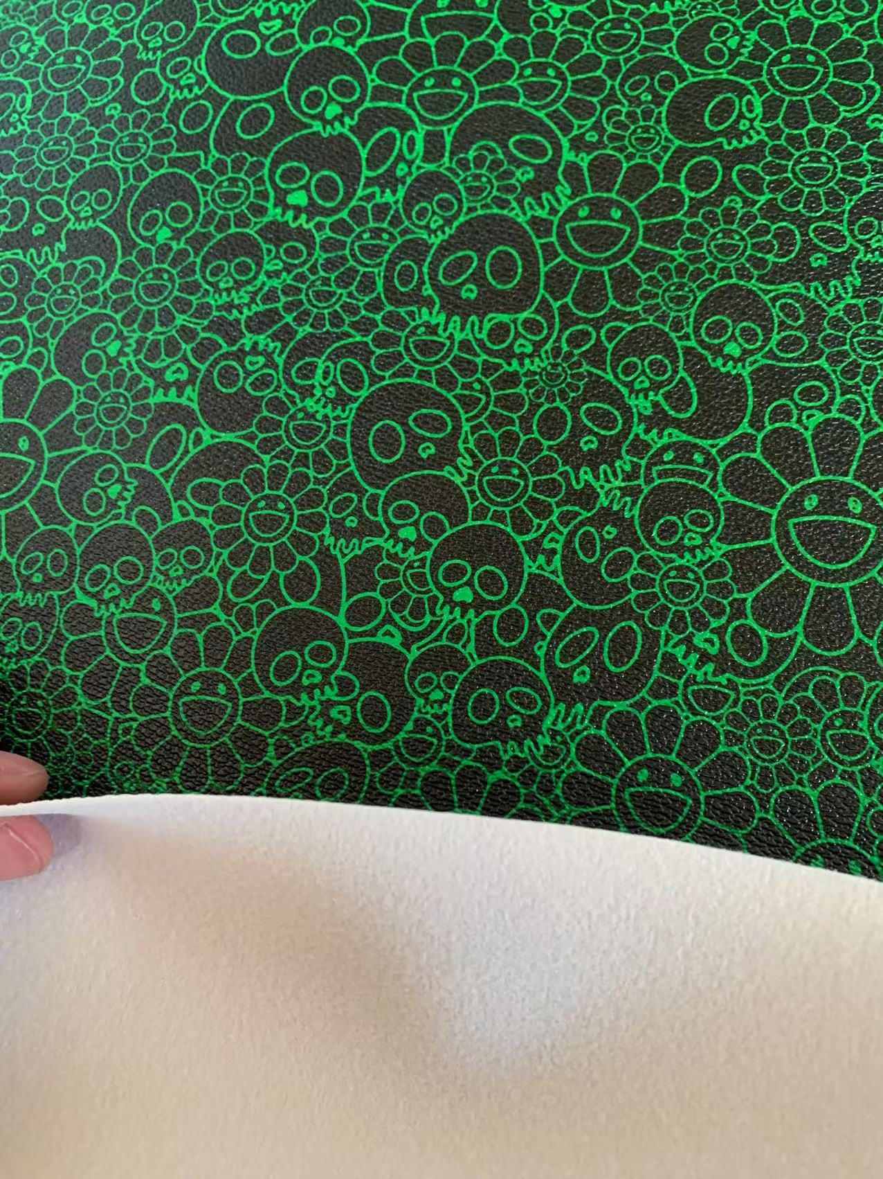 New Green With Black Takashi Murakami Leather Fabric For Handmade Sneaker,Upholstery Goods