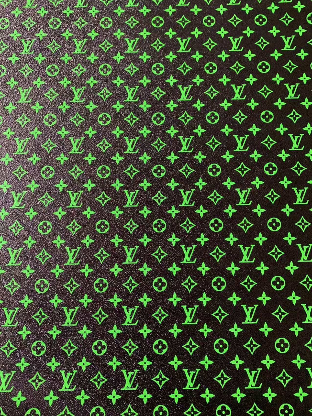 Fashion Black With Green LV Vinyl Leather Fabric For Handmade Sneaker,Furniture ,Upholstery Goods By Yard