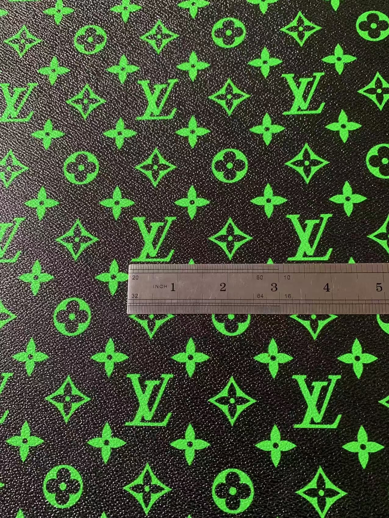 Fashion Black With Green LV Vinyl Leather Fabric For Handmade Sneaker,Furniture ,Upholstery Goods By Yard