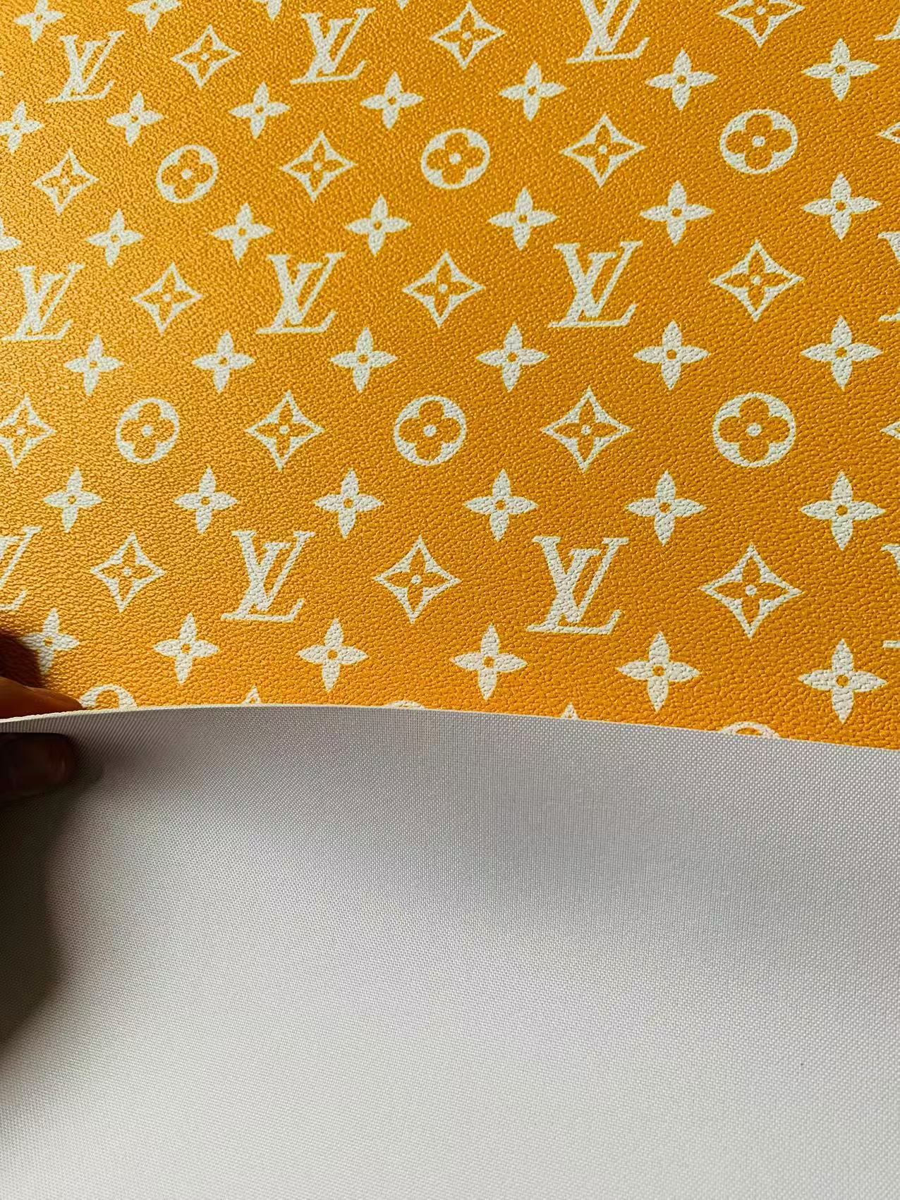 Fashion Yellow With White LV Vinyl Leather Fabric For Handmade Sneaker,Furniture ,Upholstery Goods By Yard