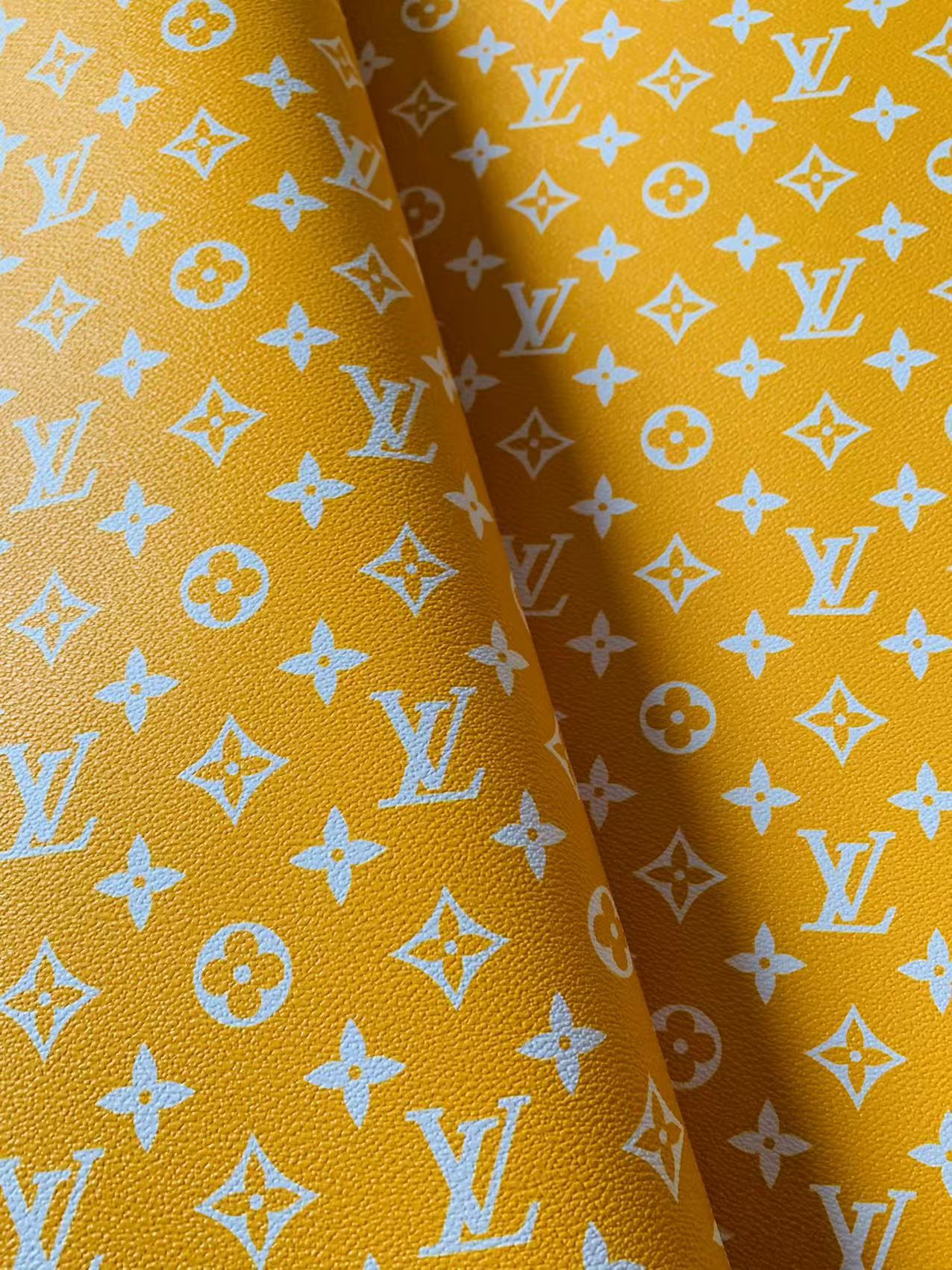 Fashion Yellow With White LV Vinyl Leather Fabric For Handmade Sneaker,Furniture ,Upholstery Goods By Yard