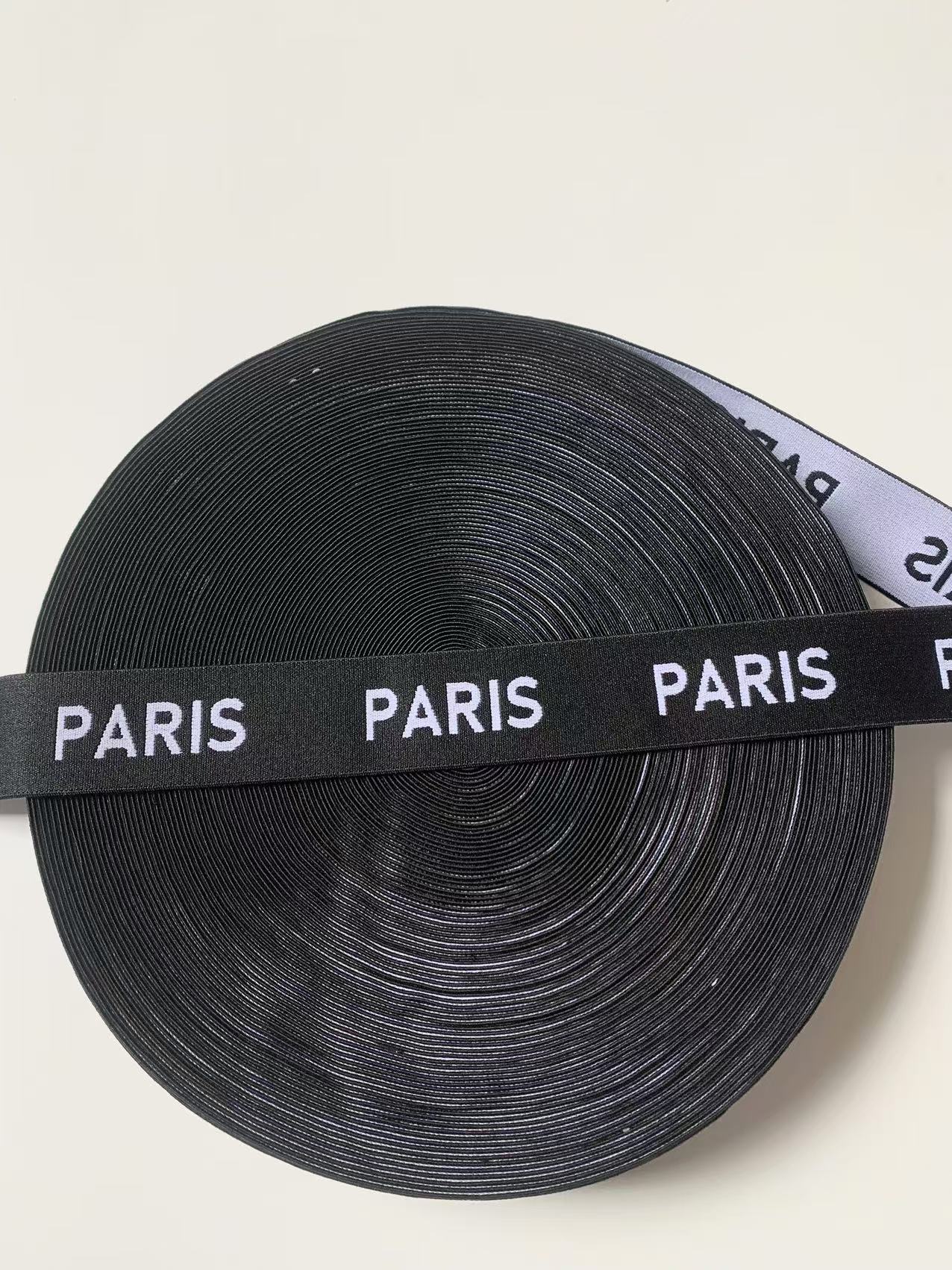 Fashion Black With White Paris 1.6 inch Elastic Strap ,Handmade Striped Ribbon Trim Embroidered For Handicrafts By Yard