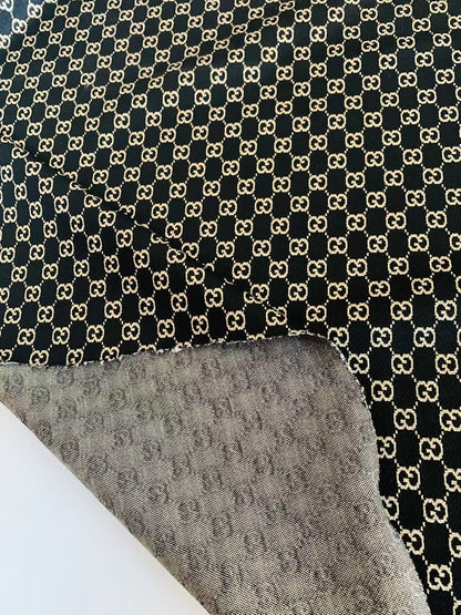 Craft Black With Cream 0.5" Gucci Knitting Jacquard Cloth Fabric For Handmade Apparel ,Clothing ,Sneaker Upholstery Goods By Yard