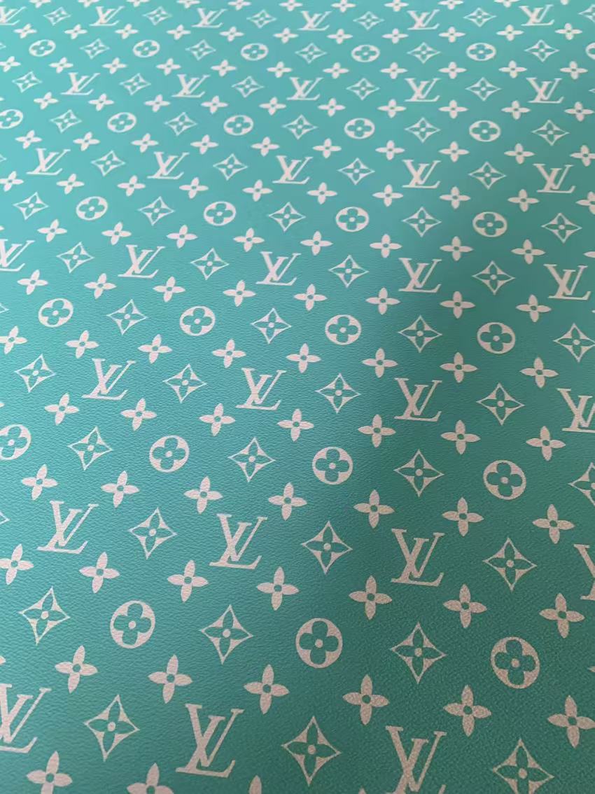 Fashion Turquoise With White LV Vinyl Leather Fabric For Handmade Sneaker,Furniture ,Upholstery Goods By Yard