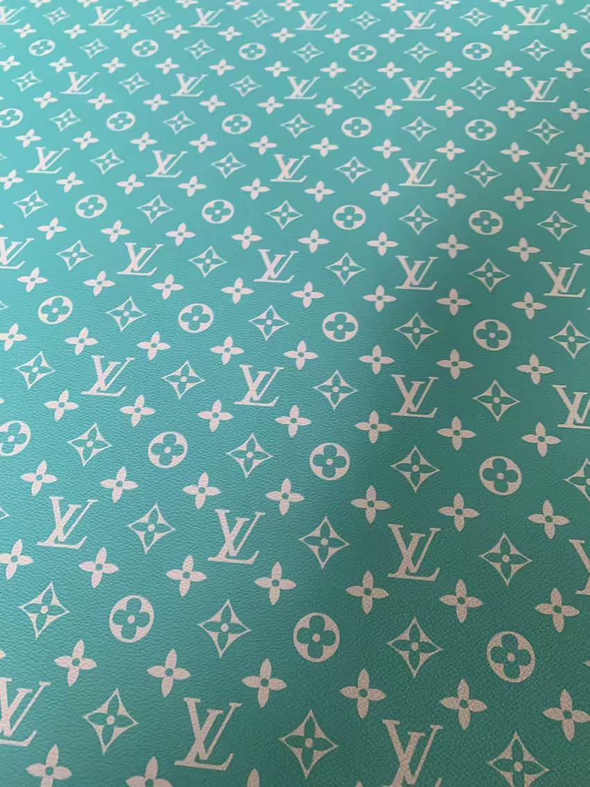 Fashion Turquoise With White LV Vinyl Leather Fabric For Handmade Snea ...