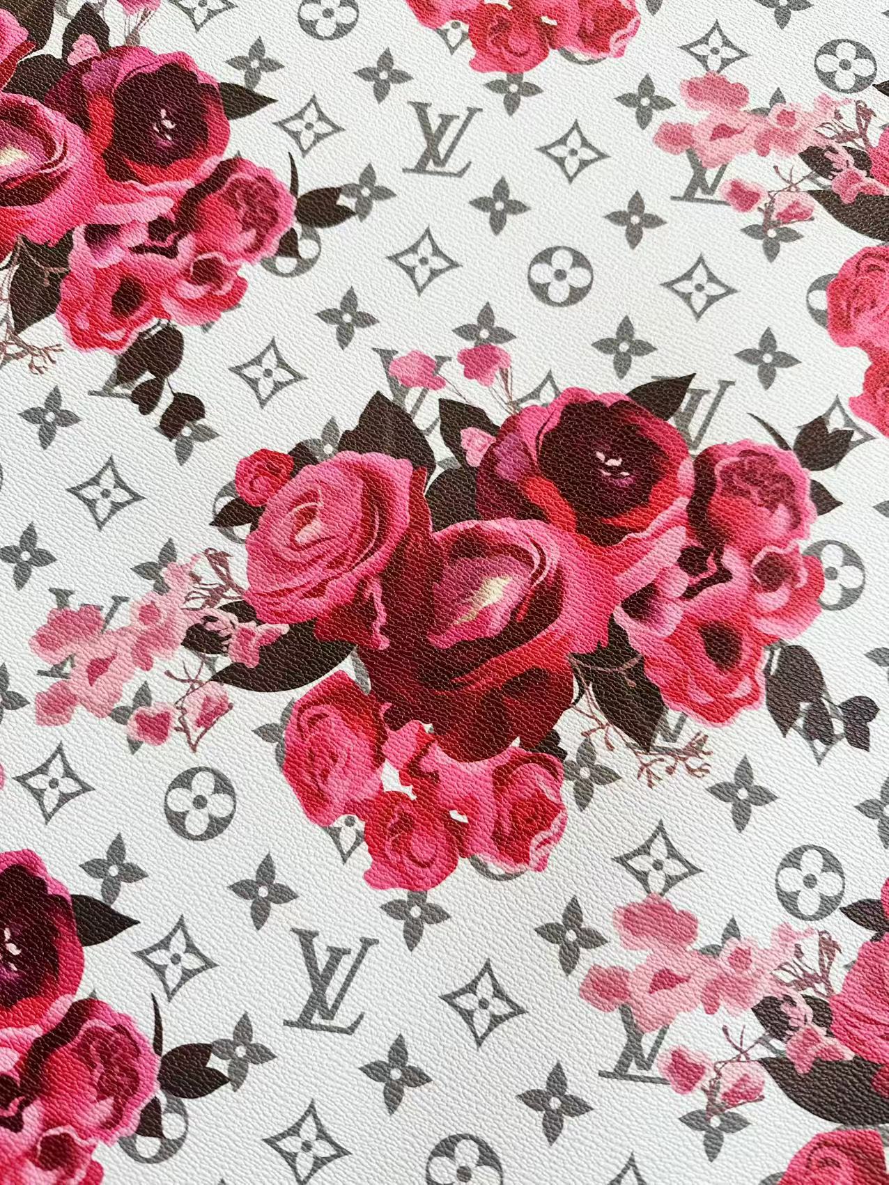 Fashion LV With Red Rose Design Leather Fabric For Handmade Bags , Handmade Shoes By Yards