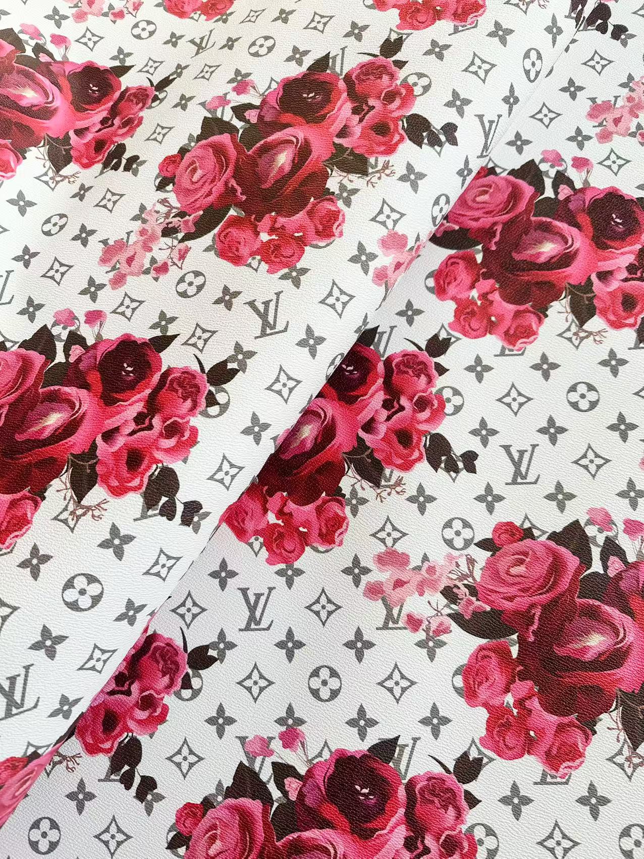 Fashion LV With Red Rose Design Leather Fabric For Handmade Bags , Handmade Shoes By Yards