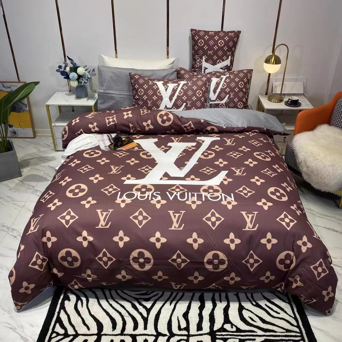 Fashion LV 100% Cotton Four-piece Bed Set For Home Life