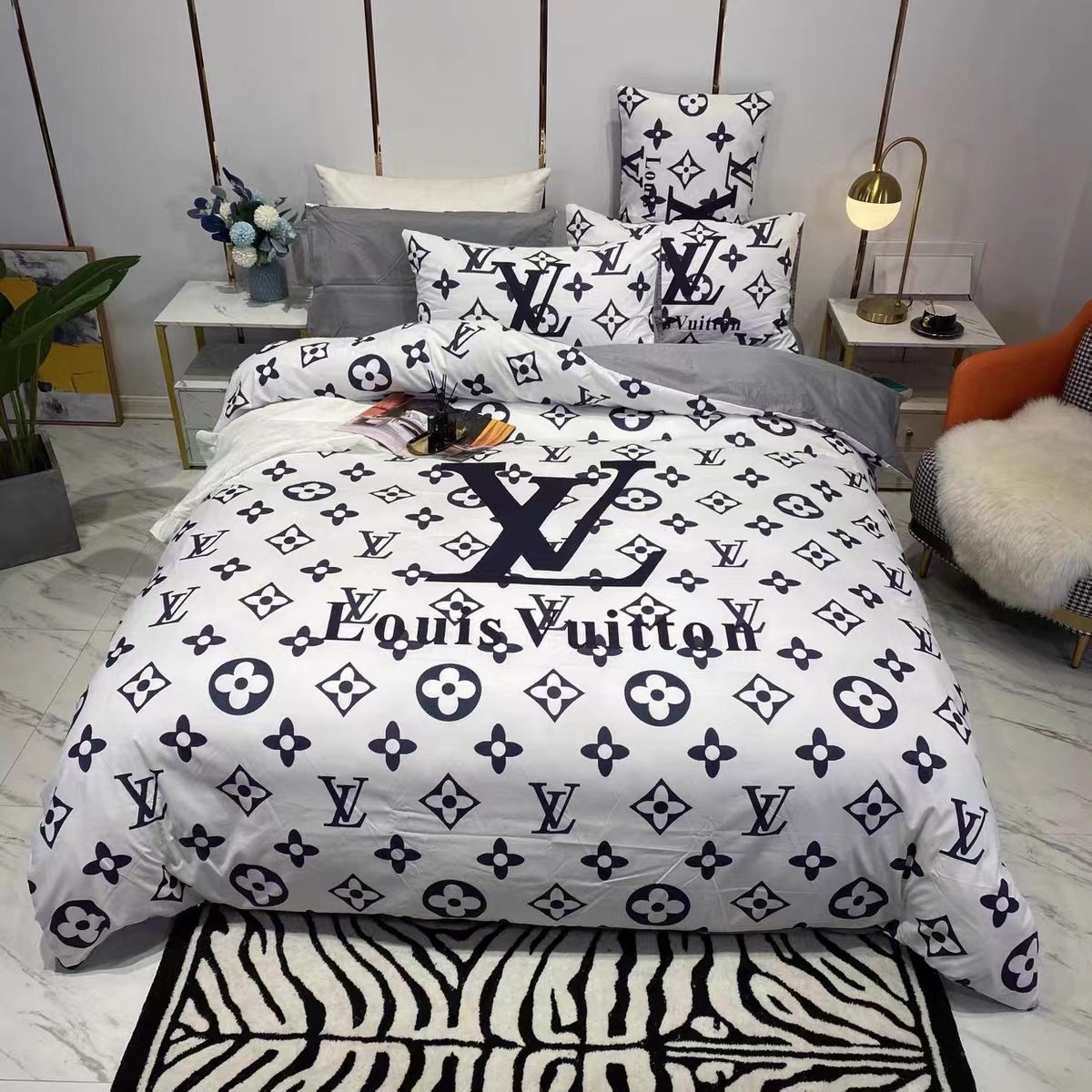 Fashion LV 100% Cotton Four-piece Bed Set For Home Life