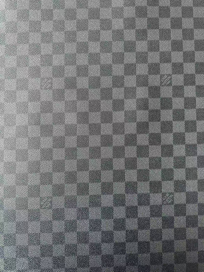 Craft Dark Black Louis Vuitton Damier Vinyl Leather For Handmade Bag , Shoes ,Upholstery, Grid Cup Mat Leather By Yard(Black)