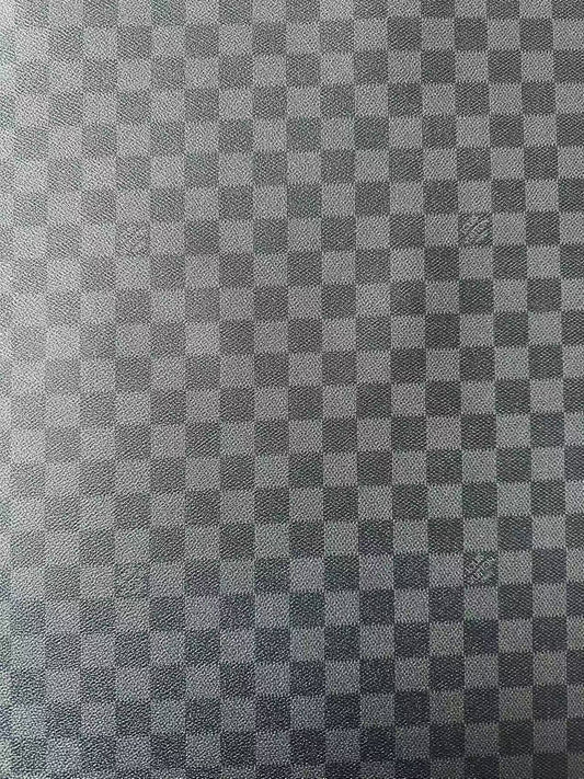 Craft Dark Black Louis Vuitton Damier Vinyl Leather For Handmade Bag , Shoes ,Upholstery, Grid Cup Mat Leather By Yard(Black)