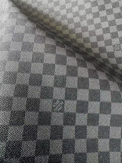 Craft Dark Black Louis Vuitton Damier Vinyl Leather For Handmade Bag , Shoes ,Upholstery, Grid Cup Mat Leather By Yard(Black)