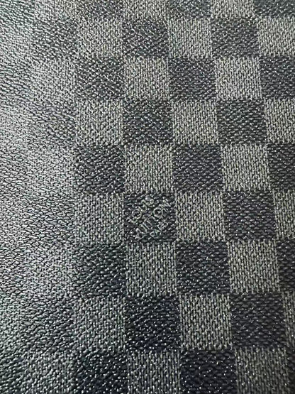 Craft Dark Black Louis Vuitton Damier Vinyl Leather For Handmade Bag , Shoes ,Upholstery, Grid Cup Mat Leather By Yard(Black)