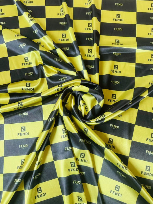 Classic Fendi Satin Shiny Cloth Fabric For Handmade Sewing Scarf ,Clothing Shoes By Yard