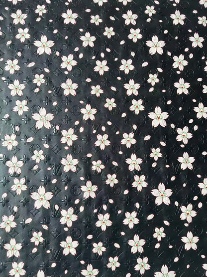 Fashion Black LV With Cherry Blossoms Embossed Leather For Handmade Sneaker,Bag ,Upholstery By Yard
