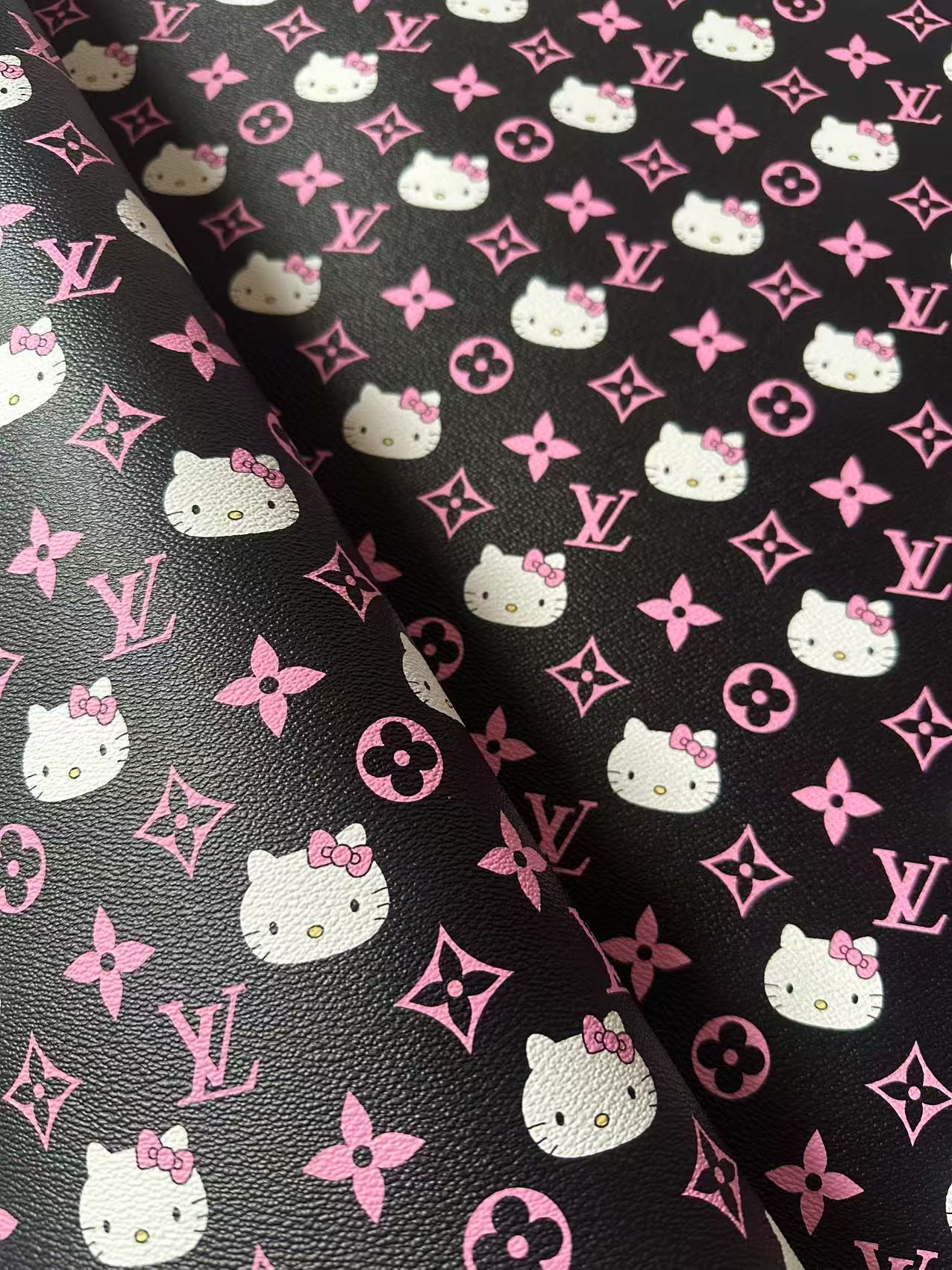 Craft Pink LV With Hello Kitty Vinly Leather For Handmade Shoes , Car Upholstery Handicraft Goods