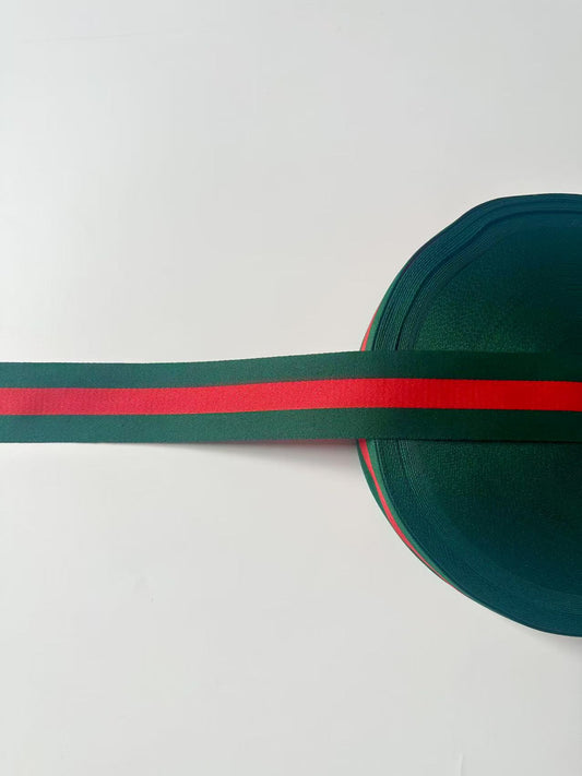Craft Gucci 1.5 inch Strap ,Handmade Striped Ribbon Trim Embroidered For shoes ,Bags ,Handicrafts By Yard (Green with Red )