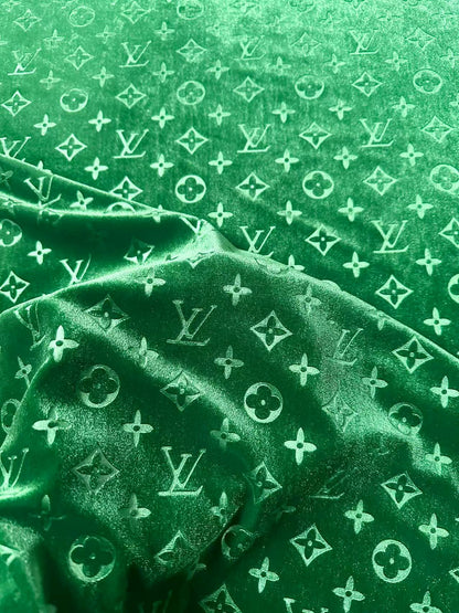 Popular Luxury LV Knitting Velvet Fabric For Handmade Sneaker,Car Upholstery and Apparel By Yard(Forest Green)