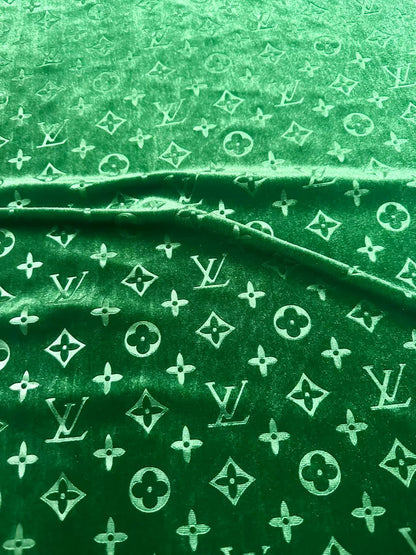 Popular Luxury LV Knitting Velvet Fabric For Handmade Sneaker,Car Upholstery and Apparel By Yard(Forest Green)