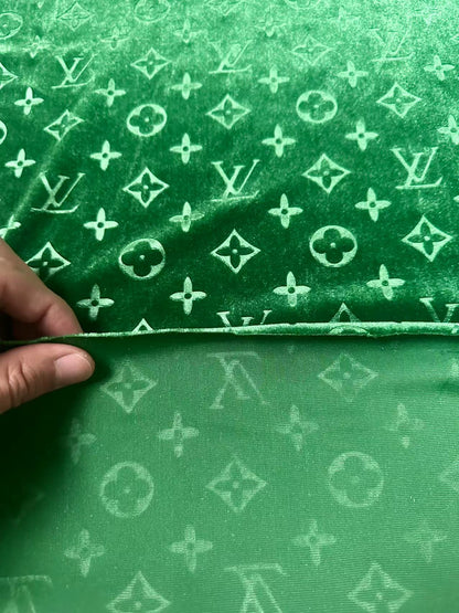 Popular Luxury LV Knitting Velvet Fabric For Handmade Sneaker,Car Upholstery and Apparel By Yard(Forest Green)
