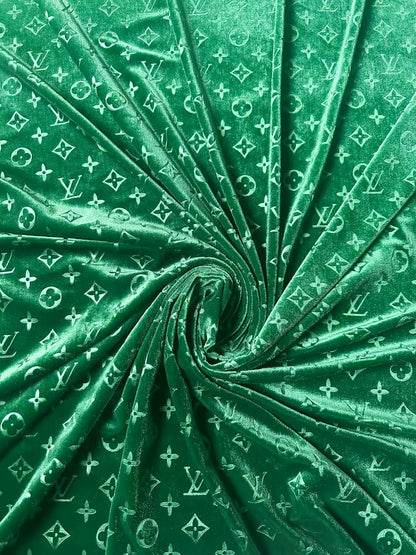 Popular Luxury LV Knitting Velvet Fabric For Handmade Sneaker,Car Upholstery and Apparel By Yard(Forest Green)