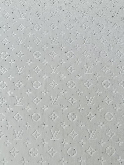 Fashion Luxury LV With Diamond Knitting Velvet Fabric For Handmade Sneaker, Upholstery ,Apparel By Yard(White)