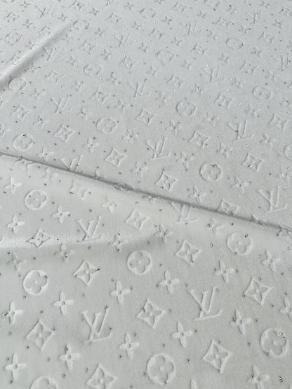 Fashion Luxury LV With Diamond Knitting Velvet Fabric For Handmade Sneaker, Upholstery ,Apparel By Yard(White)