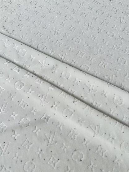 Fashion Luxury LV With Diamond Knitting Velvet Fabric For Handmade Sneaker, Upholstery ,Apparel By Yard(White)
