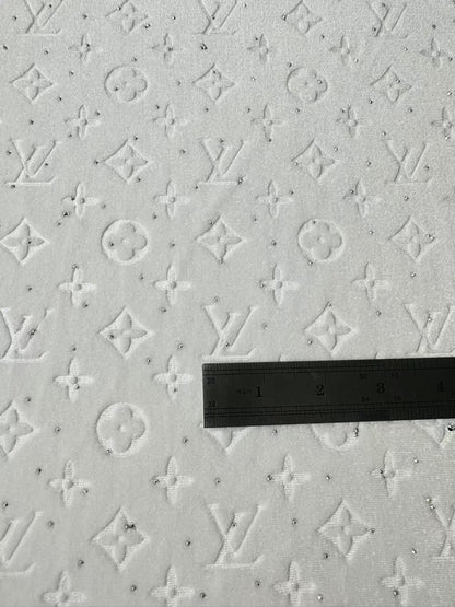 Fashion Luxury LV With Diamond Knitting Velvet Fabric For Handmade Sneaker, Upholstery ,Apparel By Yard(White)