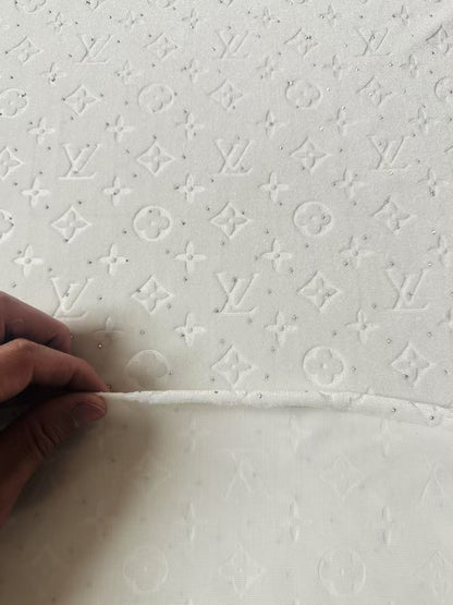 Fashion Luxury LV With Diamond Knitting Velvet Fabric For Handmade Sneaker, Upholstery ,Apparel By Yard(White)