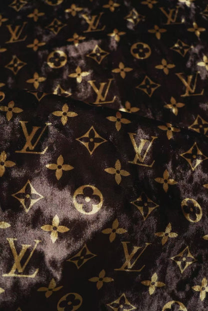 Craft Luxury LV Knitting Velvet Fabric For Handmade Sneaker,Car Upholstery and Clothing By Yard (Brown)