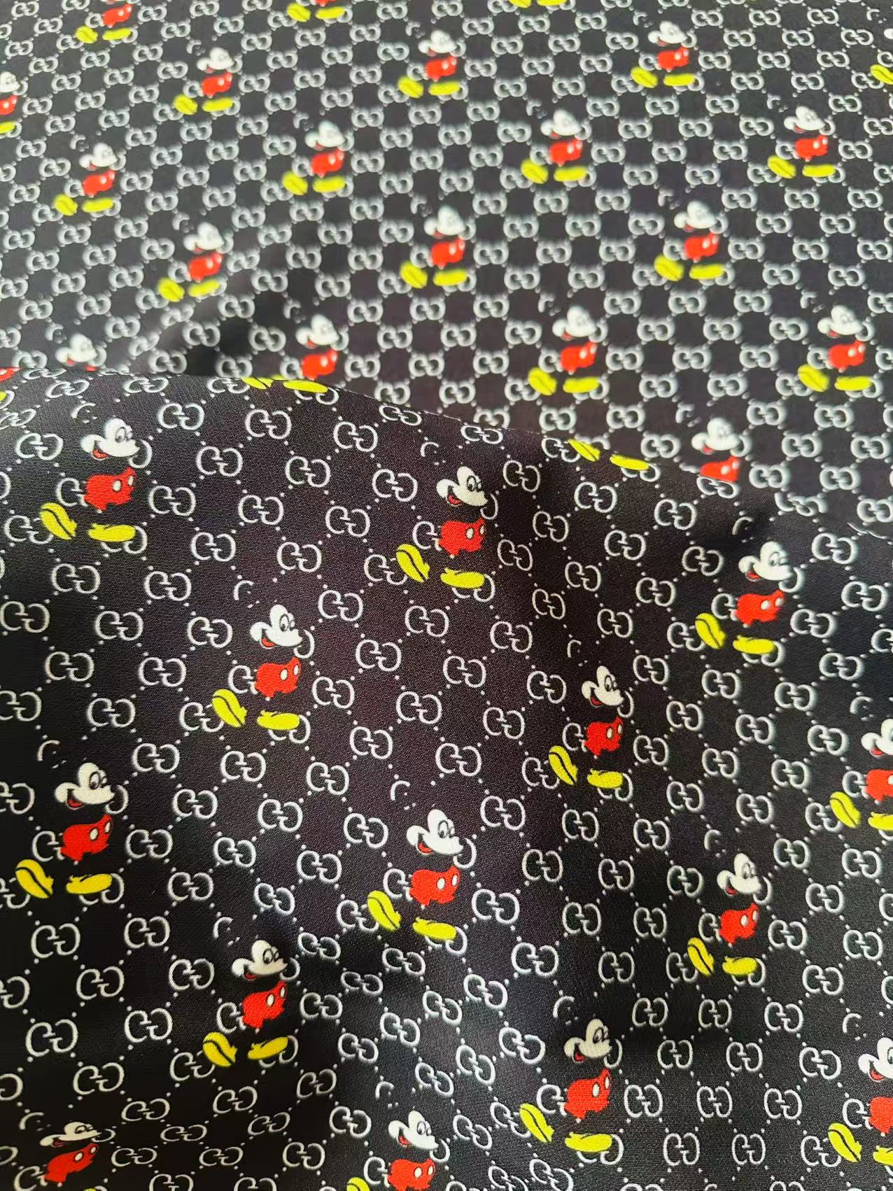 Fashion Gucci Disney Mickey Mouse Cotton With Polyester Fabric, Clothing Elastic Fabric By Yard