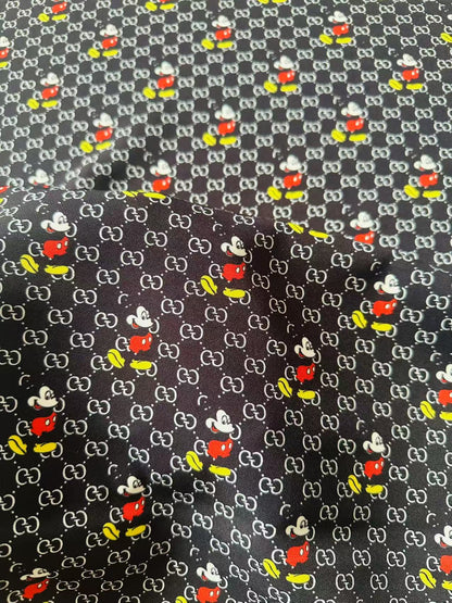 Fashion Gucci Disney Mickey Mouse Cotton With Polyester Fabric, Clothing Elastic Fabric By Yard