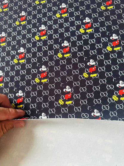 Fashion Gucci Disney Mickey Mouse Cotton With Polyester Fabric, Clothing Elastic Fabric By Yard