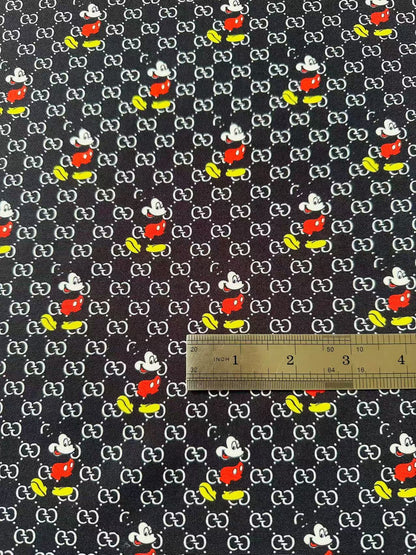 Fashion Gucci Disney Mickey Mouse Cotton With Polyester Fabric, Clothing Elastic Fabric By Yard