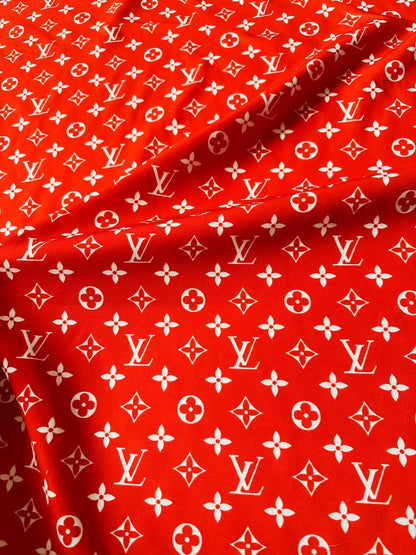 Craft Red With White LV Cotton And Polyester Cloth Fabric For DIY Handicraft Apparel