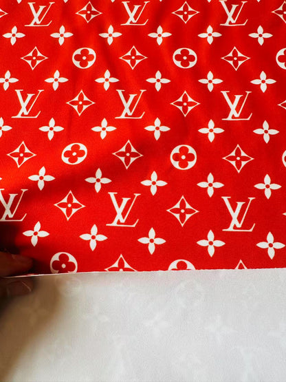 Craft Red With White LV Cotton And Polyester Cloth Fabric For DIY Handicraft Apparel