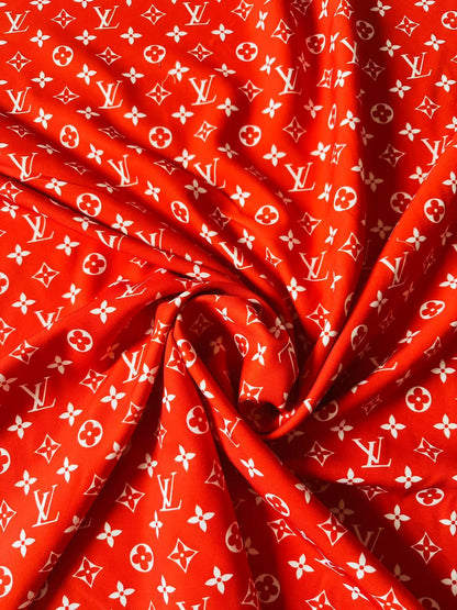 Craft Red With White LV Cotton And Polyester Cloth Fabric For DIY Handicraft Apparel