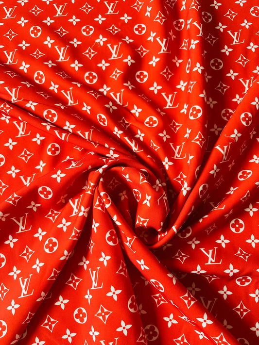 Craft Red With White LV Cotton And Polyester Cloth Fabric For DIY Handicraft Apparel