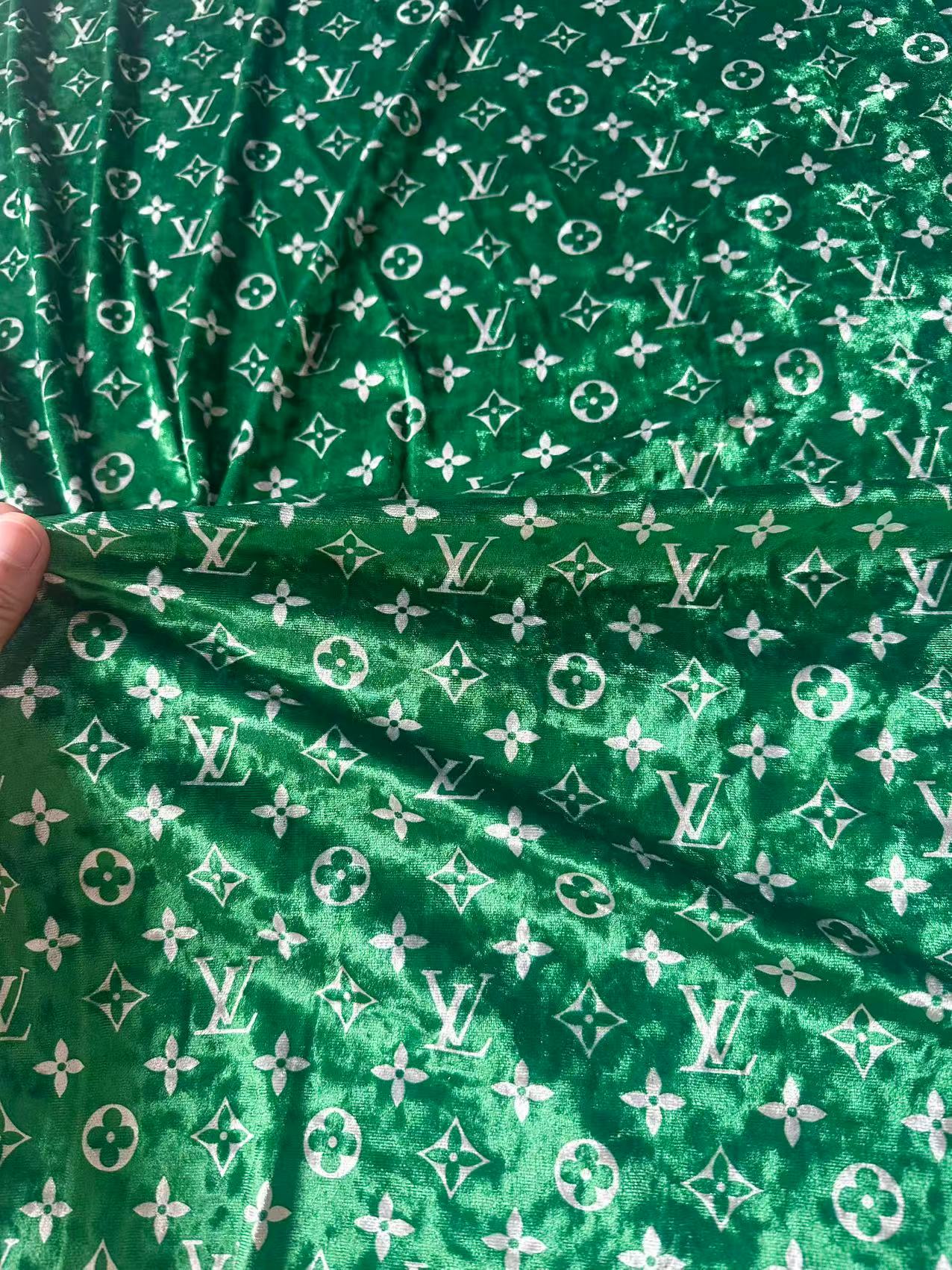 Craft Luxury LV Knitting Velvet Fabric For Handmade Sneaker,Car Upholstery and Clothing By Yard (Green)