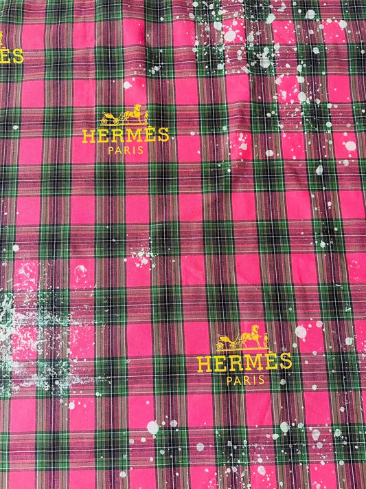 Craft 100% Cotton Hermes Yarn-dyed Plaid Shirt Fabric For Handmade Clothing,Shoes Goods By Yard (Hot Pink)