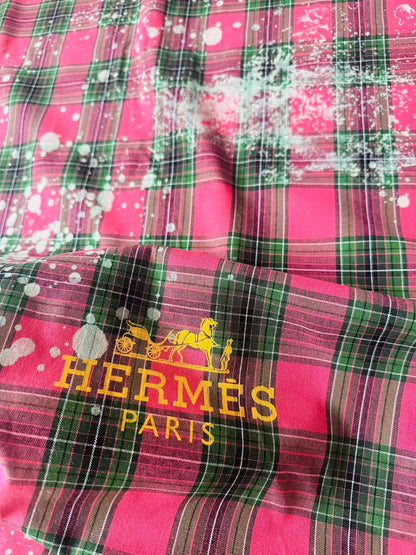 Craft 100% Cotton Hermes Yarn-dyed Plaid Shirt Fabric For Handmade Clothing,Shoes Goods By Yard (Hot Pink)