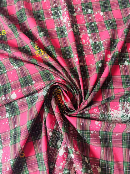 Craft 100% Cotton Hermes Yarn-dyed Plaid Shirt Fabric For Handmade Clothing,Shoes Goods By Yard (Hot Pink)
