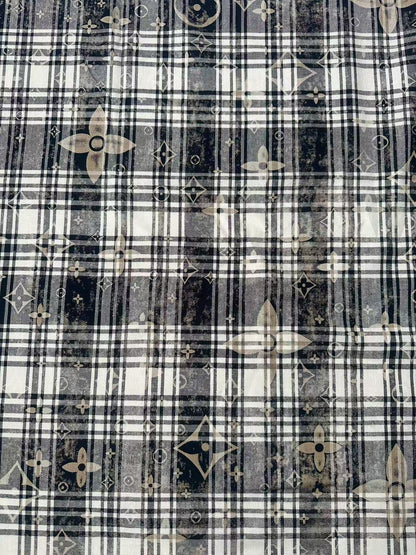 Craft 100% Cotton LV Yarn-dyed Plaid Shirt Fabric For Handmade Clothing,Shoes Goods By Yard (Black With White)