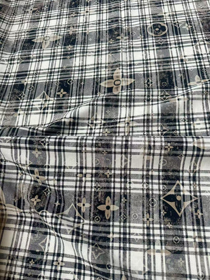 Craft 100% Cotton LV Yarn-dyed Plaid Shirt Fabric For Handmade Clothing,Shoes Goods By Yard (Black With White)