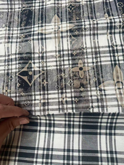 Craft 100% Cotton LV Yarn-dyed Plaid Shirt Fabric For Handmade Clothing,Shoes Goods By Yard (Black With White)
