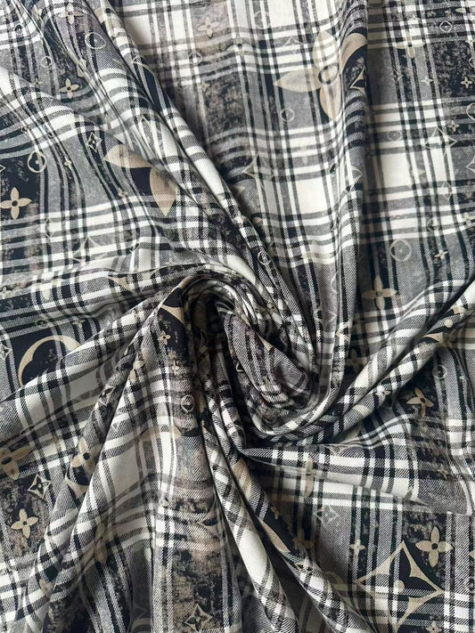 Craft 100% Cotton LV Yarn-dyed Plaid Shirt Fabric For Handmade Clothing,Shoes Goods By Yard (Black With White)