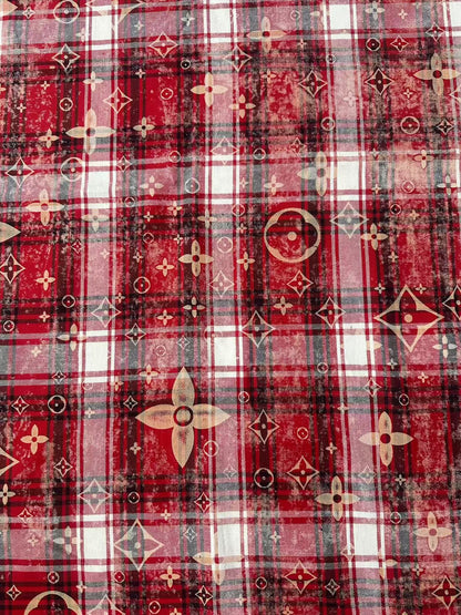 Craft 100% Cotton LV Yarn-dyed Plaid Shirt Fabric For Handmade Clothing,Shoes Goods By Yard (Red)